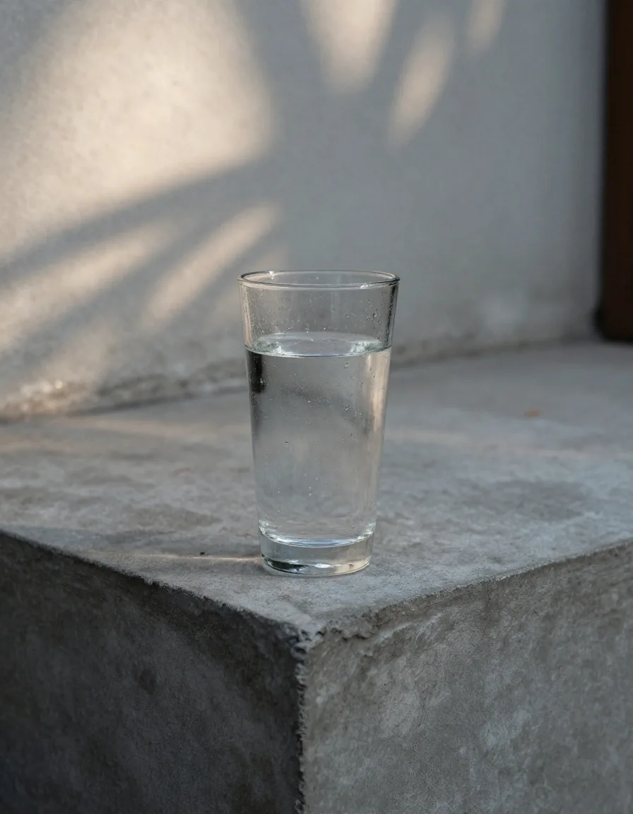 Glass of water on a shaded concrete step